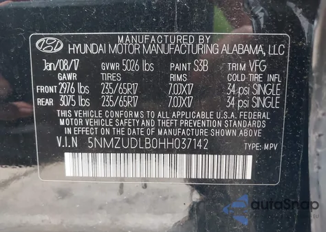 2017 Hyundai Santa Fe Sport из США, поврежденный, VIN 5NMZUDLB0HH037142